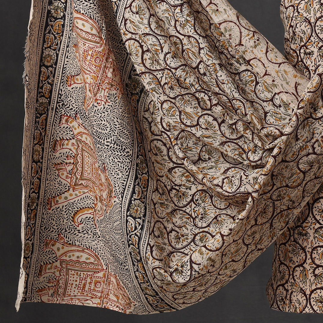 VENKATA BHANU KALAMKARI PEDANA Brown - 2pc Pedana Kalamkari Block Printed Cotton Suit Material Set 05 - view 4