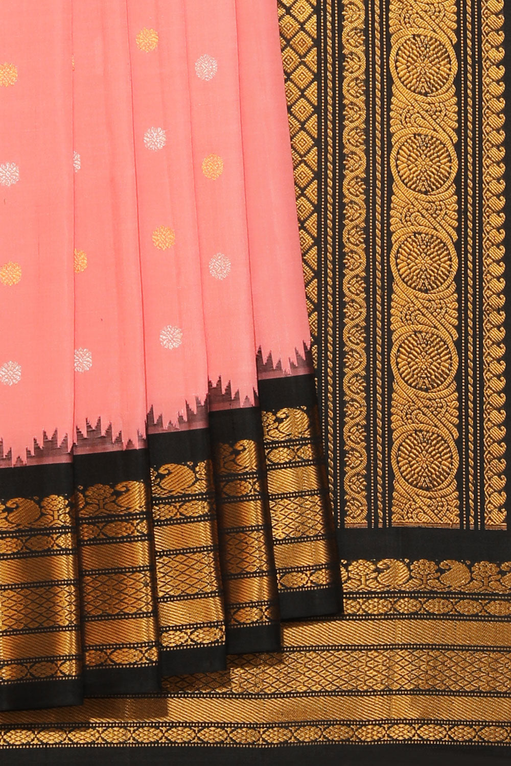 Kalanjali Gadwal Silk Coral-Pink Saree – Women's