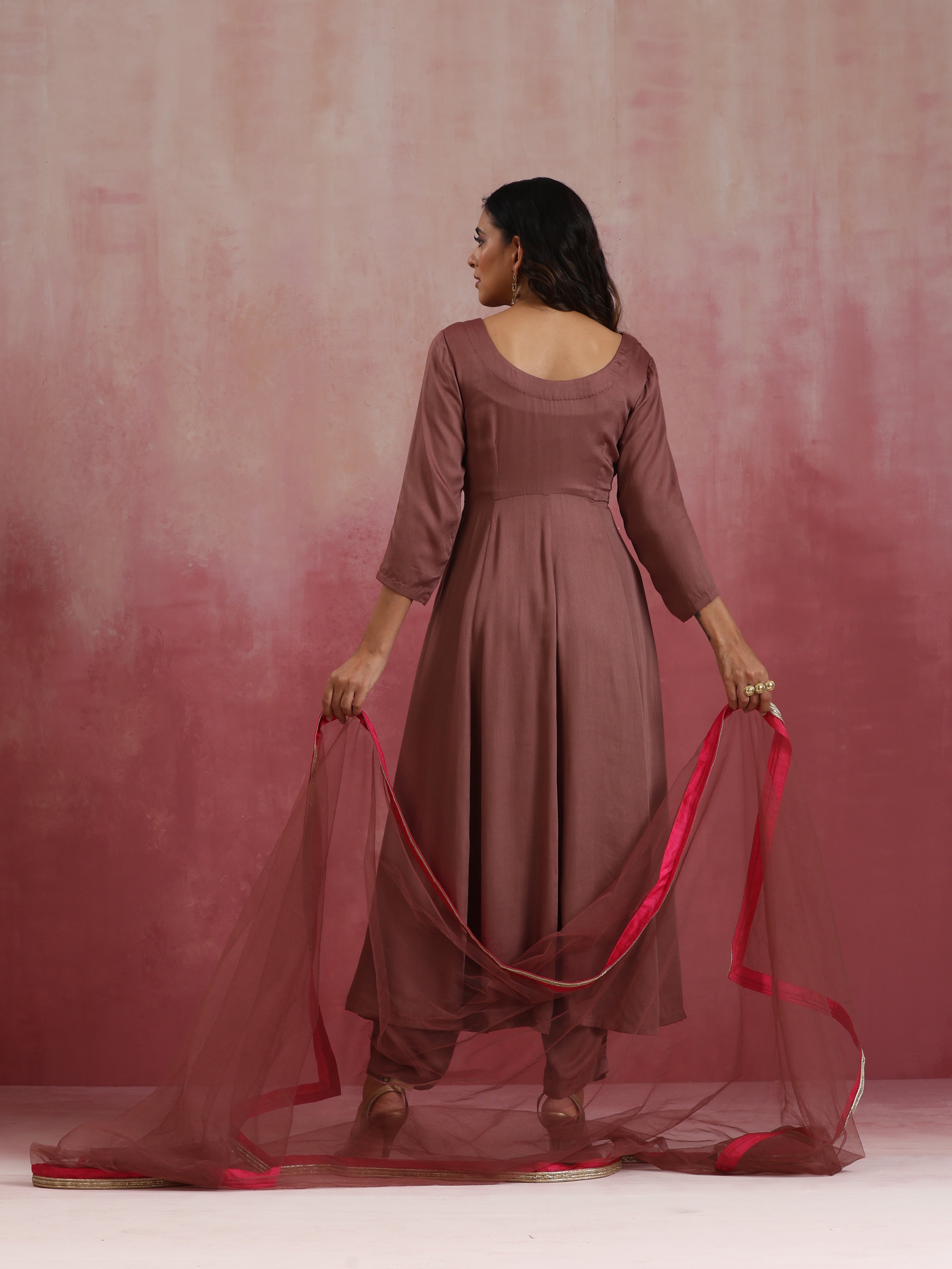 trueBrowns Brown Modal Anarkali Kurta Set - view 6