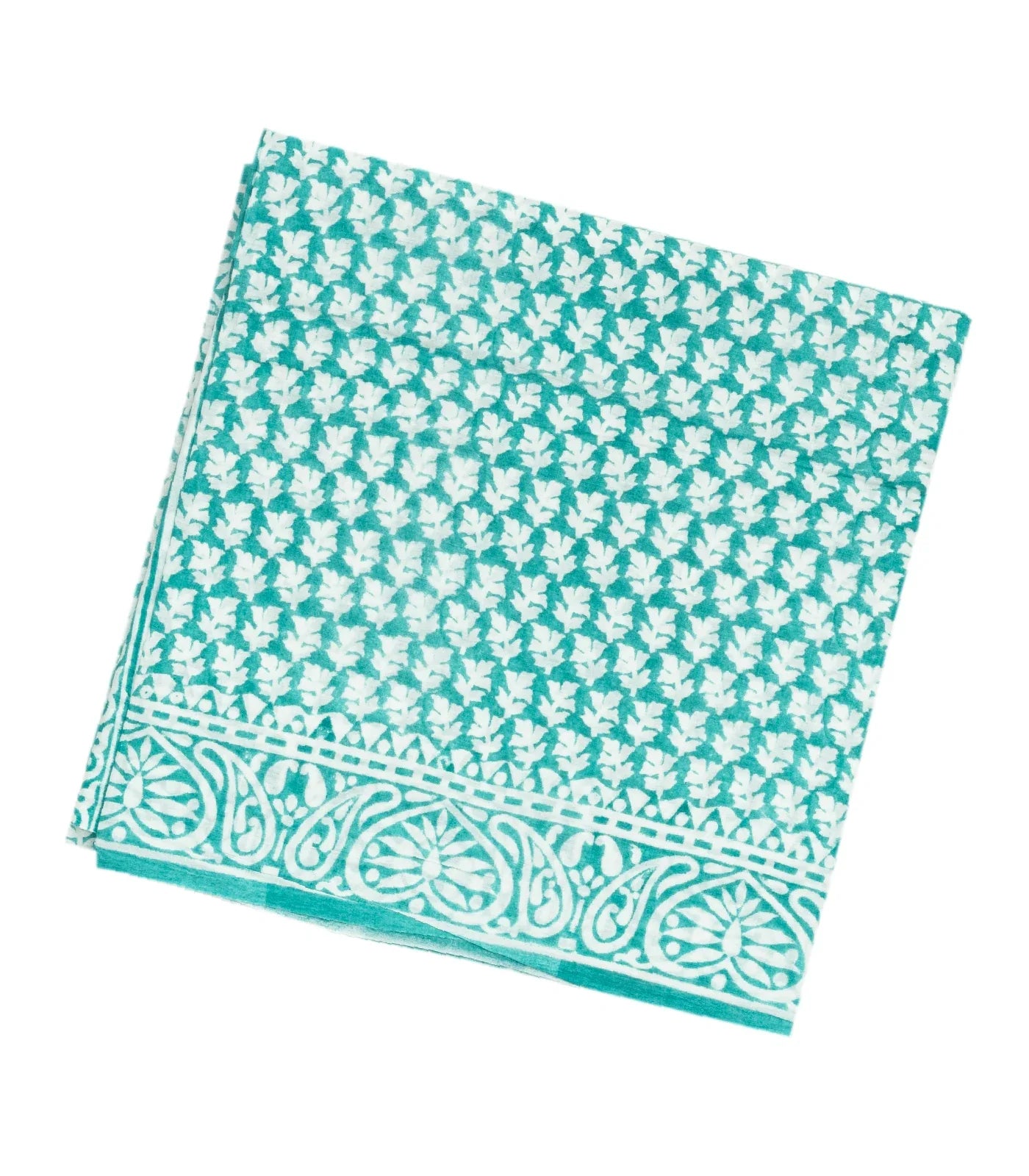 RmKV Turquoise Woven Jaipur Cotton Saree Printed With White Floral Motifs