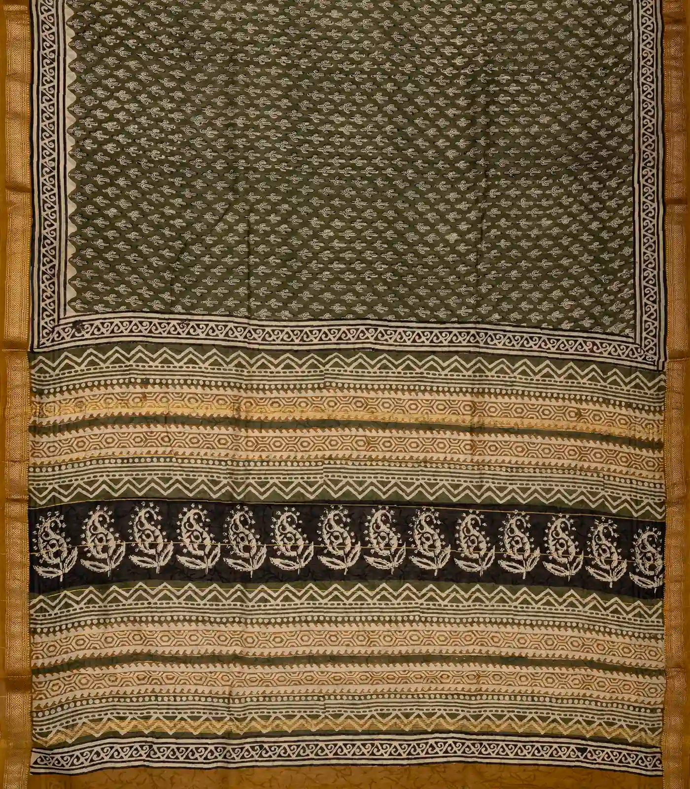 RmKV Sage Green Handloom Chanderi Cotton Saree With Printed Floral Motifs - view 2