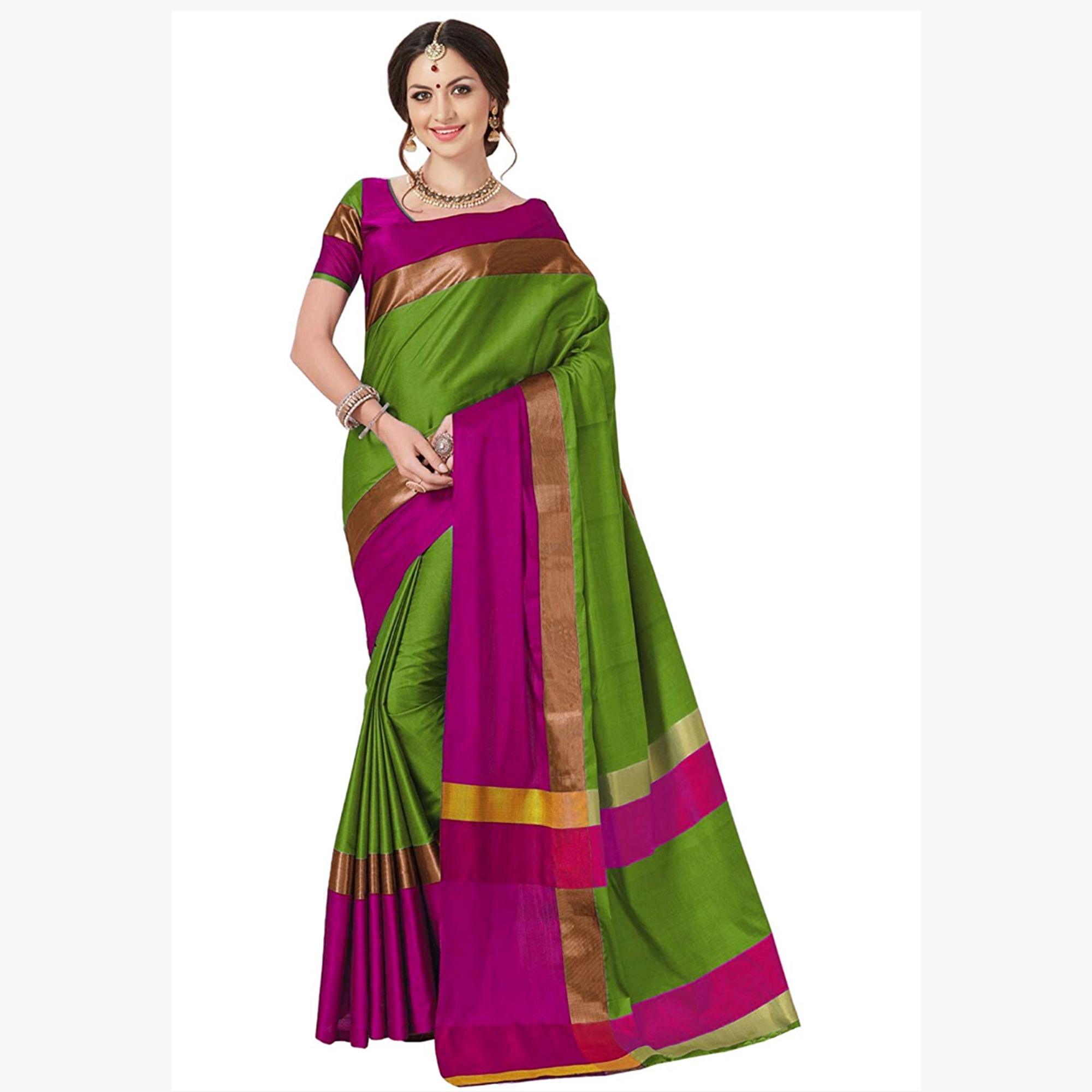 Peachmode Elegant Green Colored Festive Wear Art Silk Saree