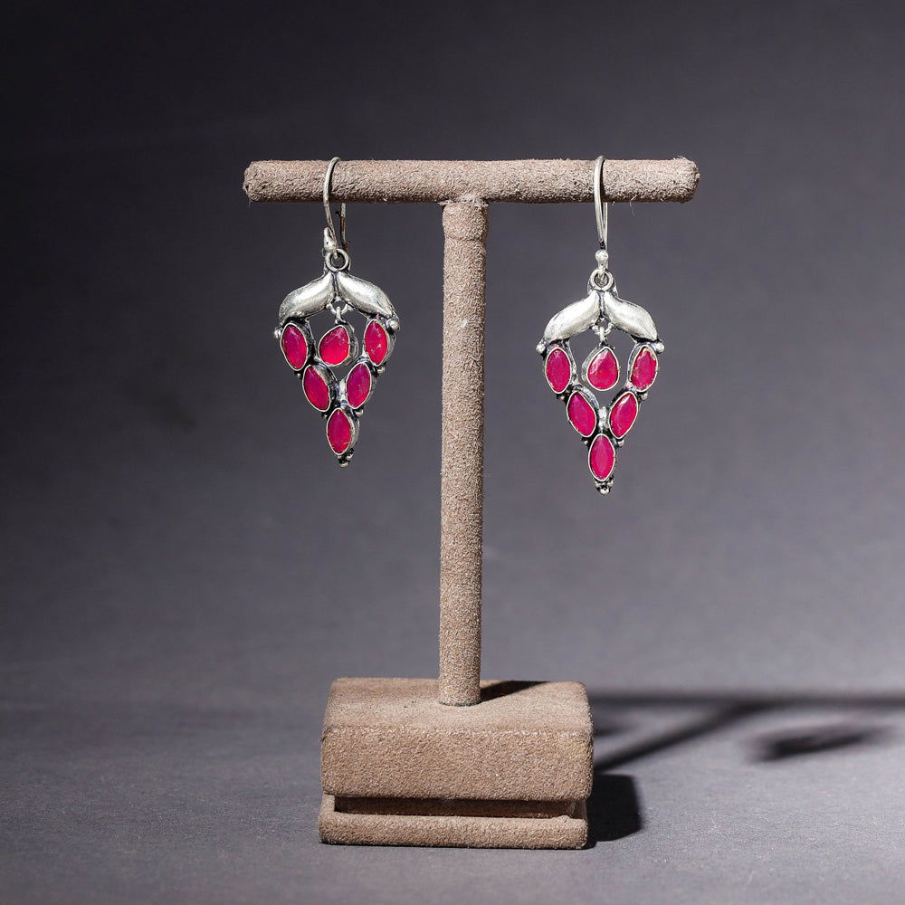 WHITE RIVER STORIES Antique Finish Oxidised German Silver Stone Earrings