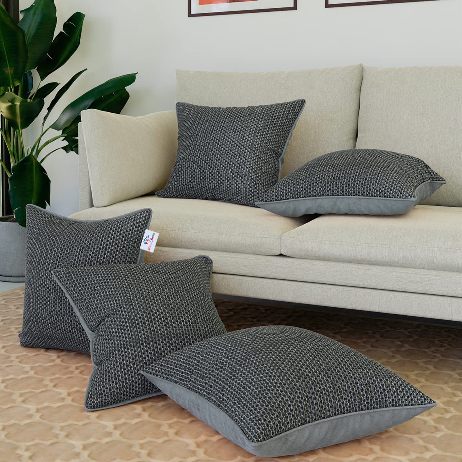 Cover sofa cushion – Heart Home Cushion Cover | Sofa Cushion Covers | Square Cushion Covers | Jute Cushion Covers | Couch Cushion Covers | Set of 5 | 16 Inch | Gray