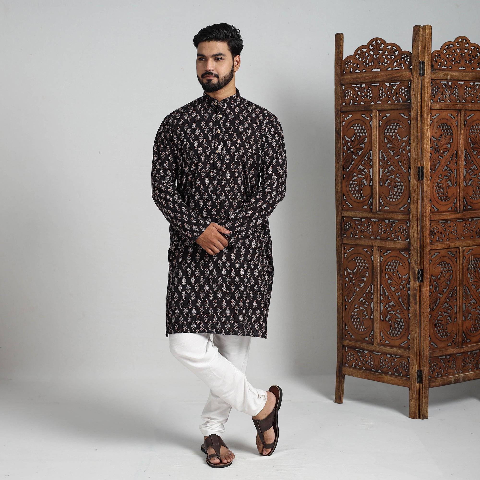 ITOKRI CASUALS Ajrakh Block Printed Cotton Men Long Kurta 10 - view 2