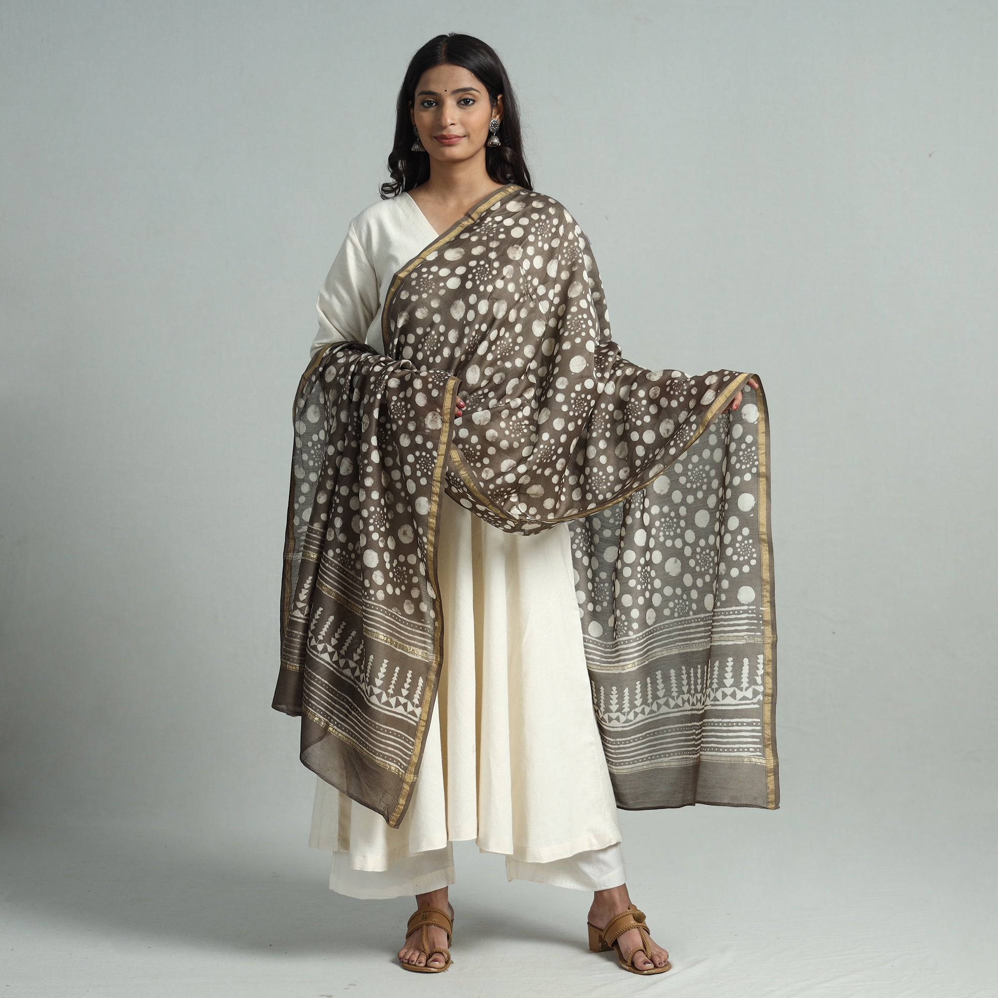 HAVELI CHRONICLES Brown - Pipad Block Printed Chanderi Silk Handloom Dupatta 13
