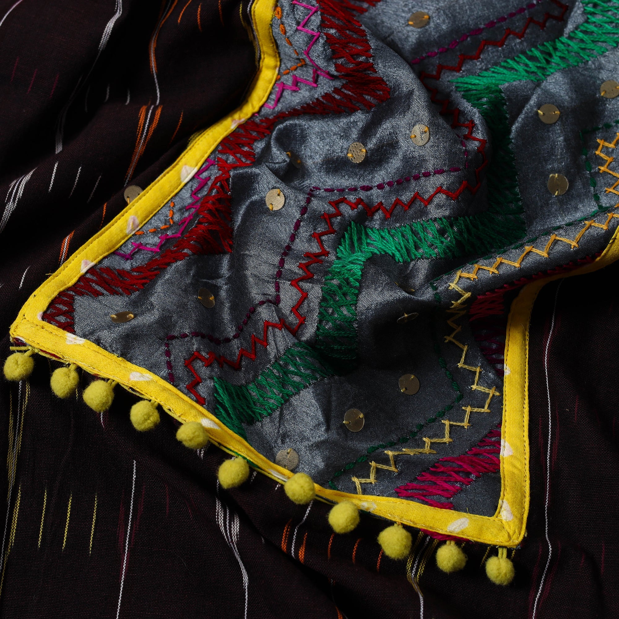 NOORI BAZAR Brown - Ikat Cotton Kurta Material with Patchwork (3m) 09 - view 2