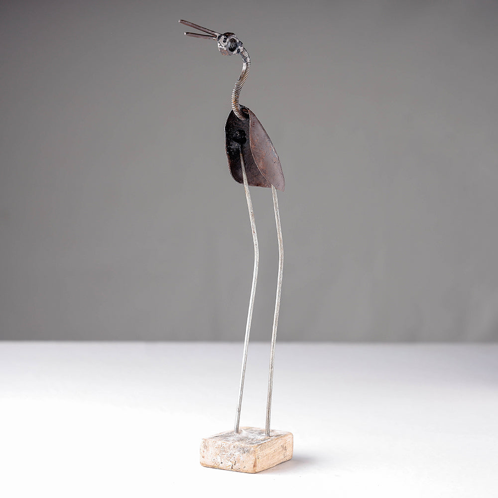 Bird Crane - Handmade Recycled Metal Sculpture by Debabrata Ruidas - view 2