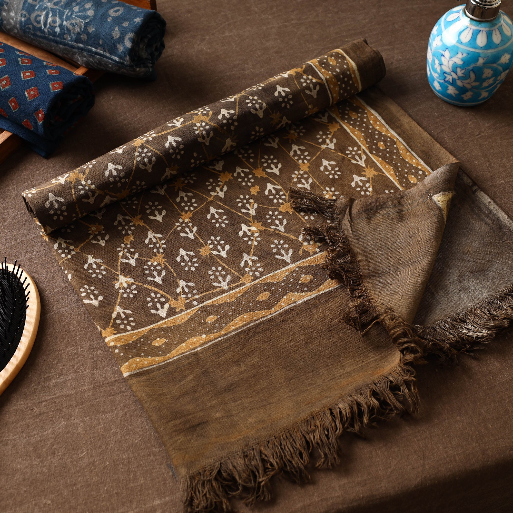 ITOKRI CRAFTS INITIATIVE Brown - Akola Block Printed Pure Handloom Cotton Towel