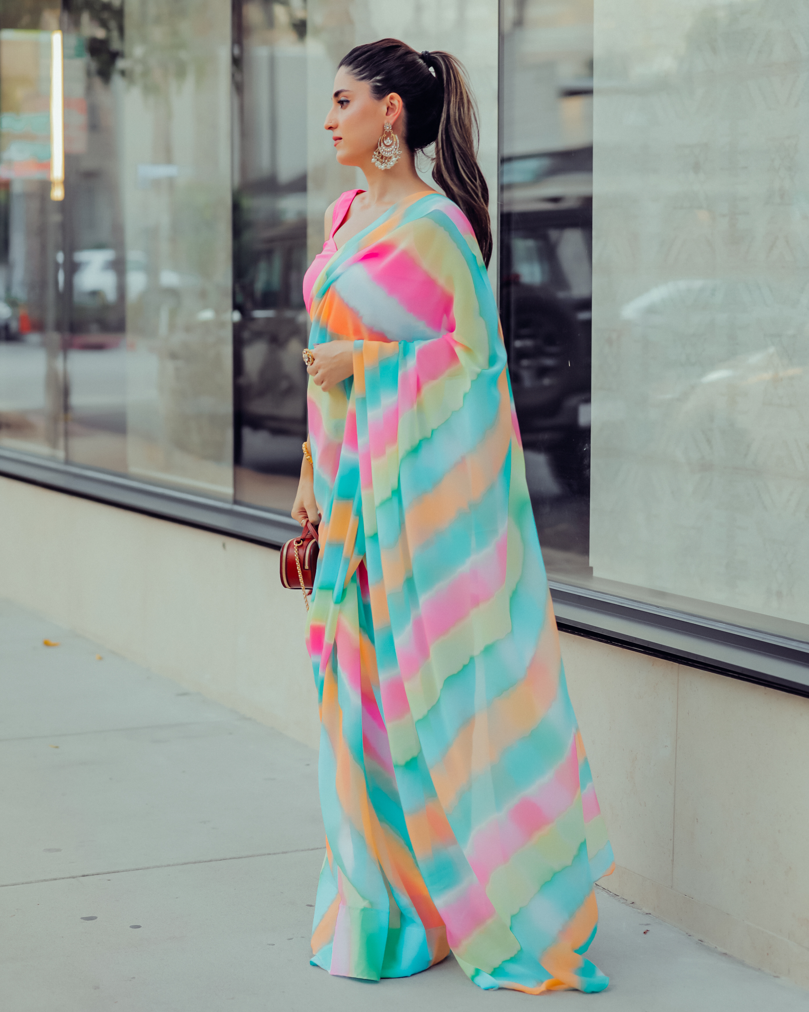 Aachho Jazzy Mix Leheriya Pure Chiffon Saree – Women's - view 8