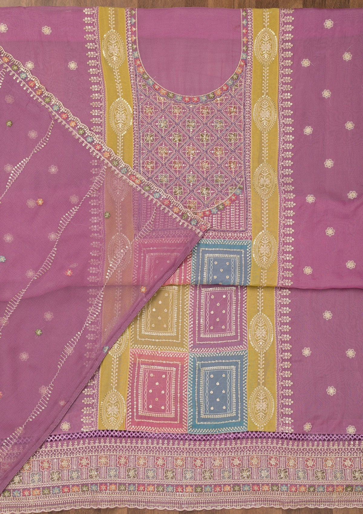 Koskii Lavender Threadwork Semi Crepe Unstitched Salwar Suit - view 4