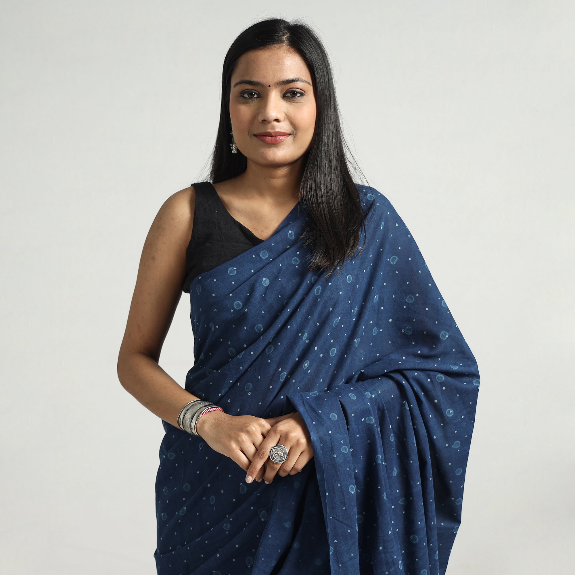 HAVELI CHRONICLES Blue - Akola Hand Block Printed Cotton Saree - view 3