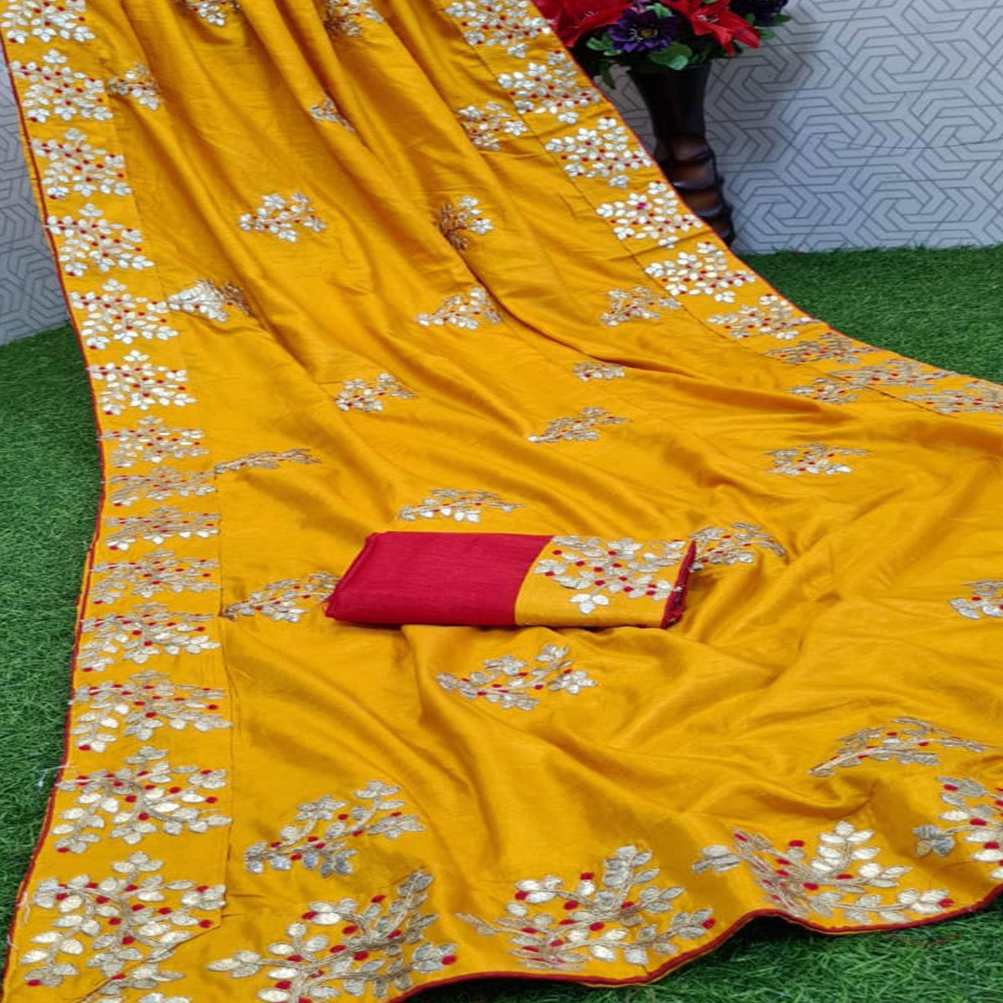 Peachmode Imposing Yellow Coloured Casual Wear Printed Dola Silk Saree