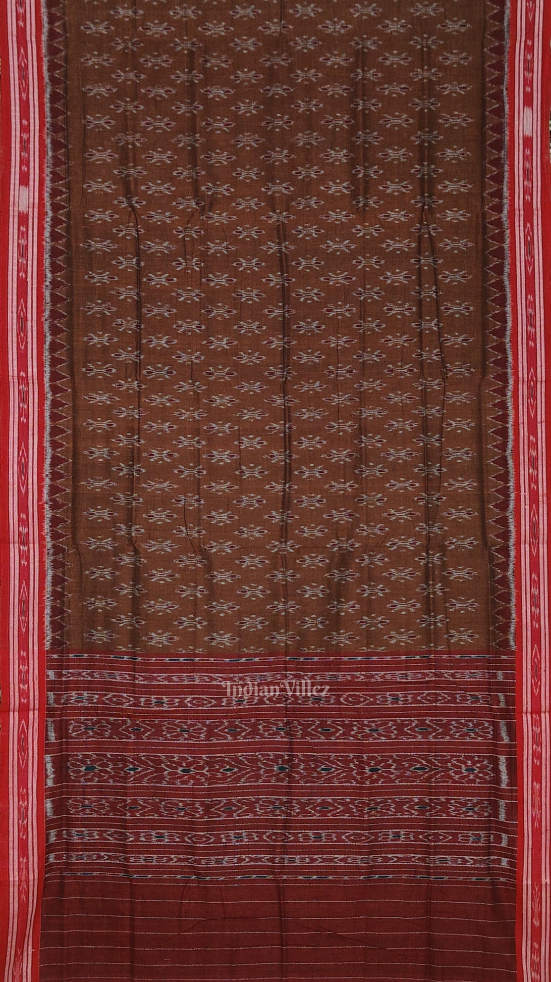 IndianVillèz Copper Brown Mayur Chandrika Maniabandha Cotton Saree