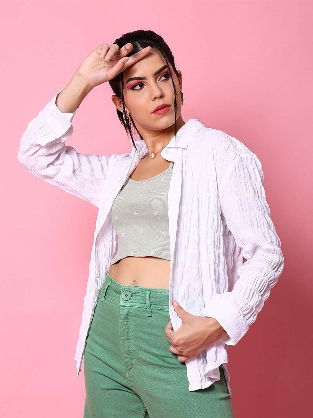 Freehand By The Indian Garage Co Women's Solid Oversized Fit Shirt