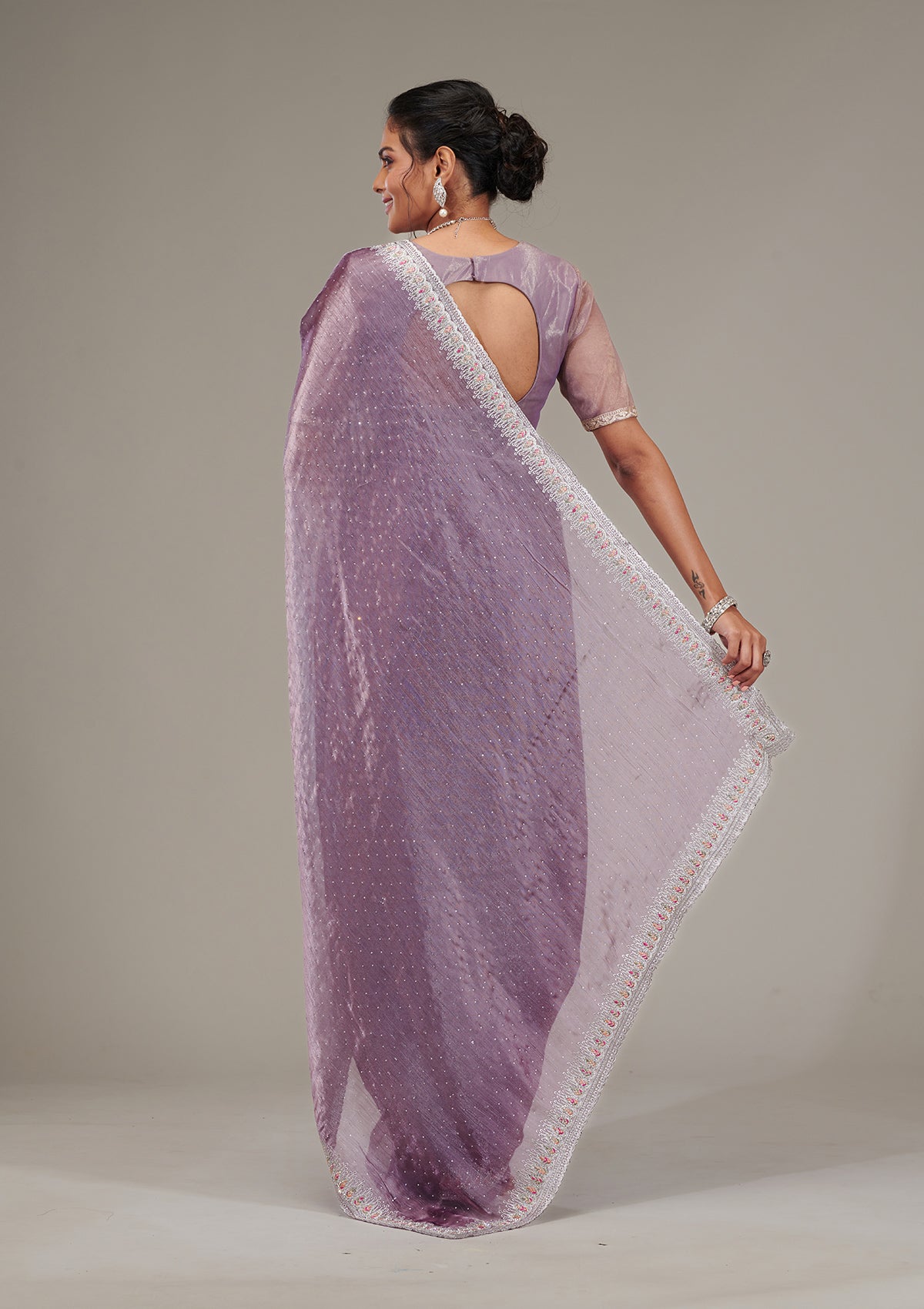 Koskii Purple Stonework Chiffon Saree – Women's - view 2