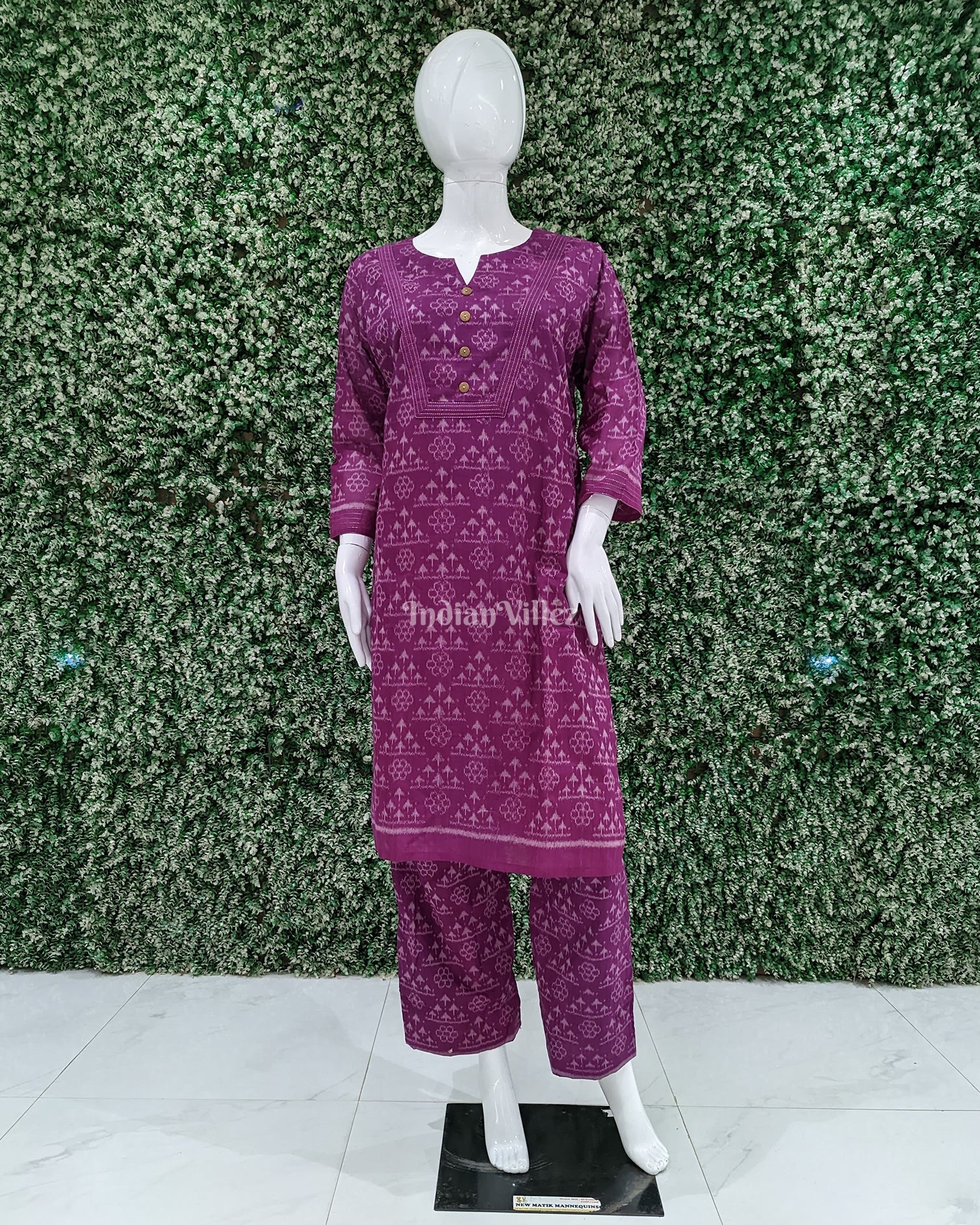 IndianVillèz Mulberry Purple Sambalpuri Odisha Ikat Cotton Designer Co-ed Set for Women