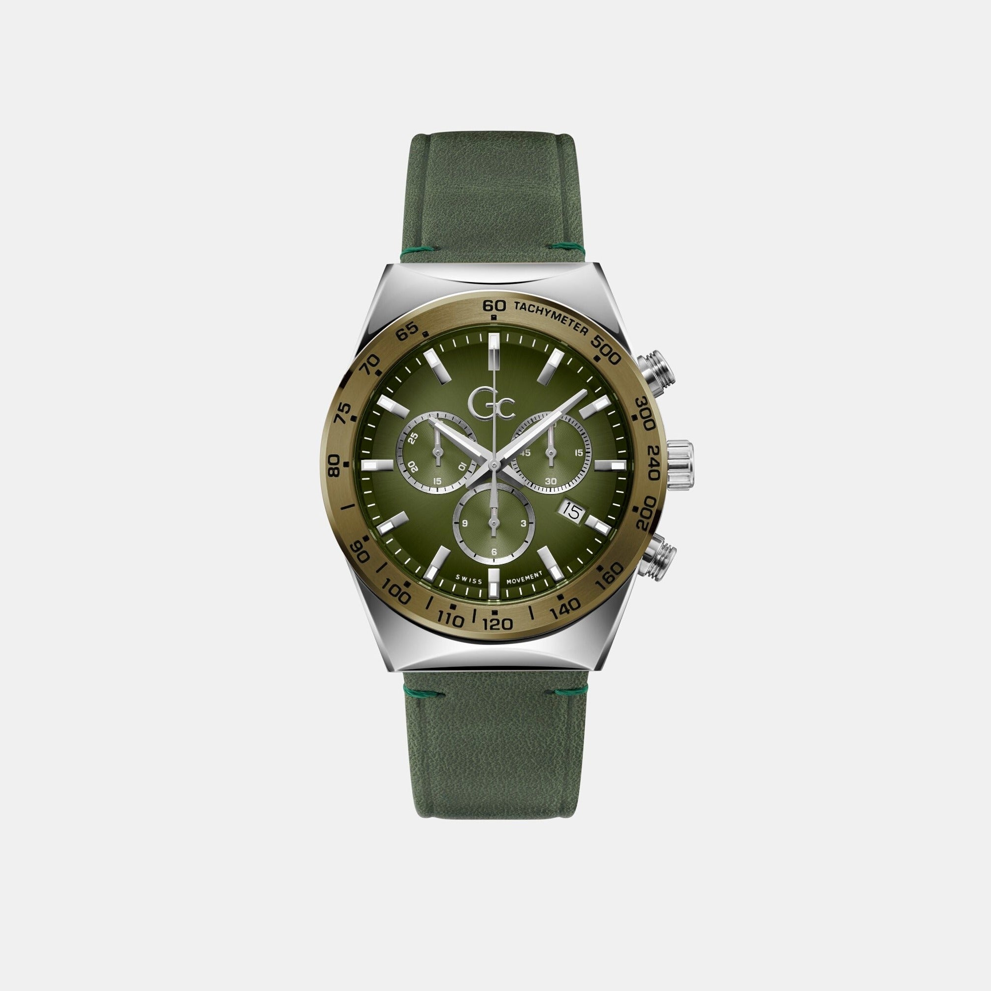GC Clubhouse Chrono Men Quartz Green Dial Chronograph Leather Watch Z17004G9MF