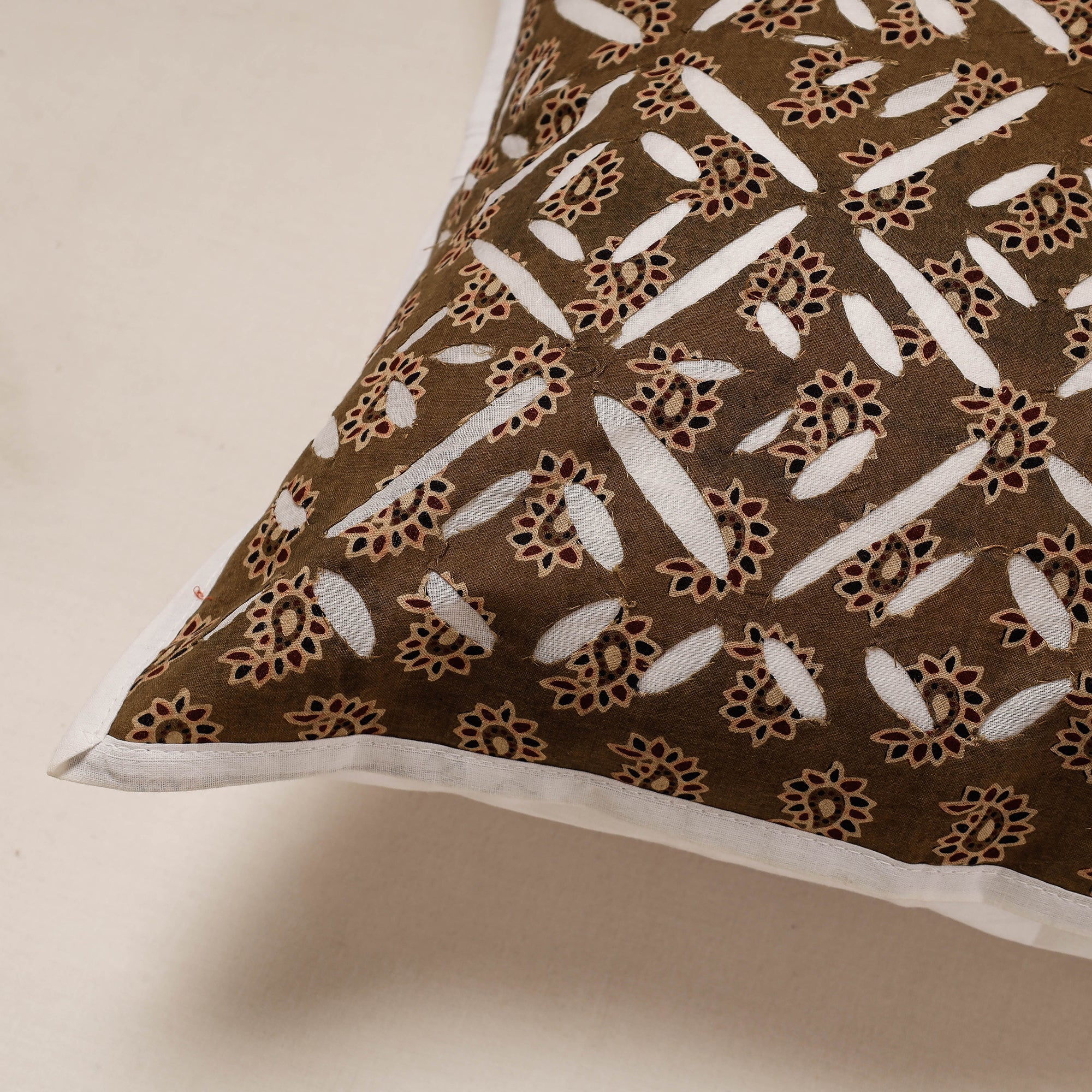 SHADES OF MARUDHARA Brown - Cutwork Cotton Applique Cushion Cover (16 x 16 in) - view 2