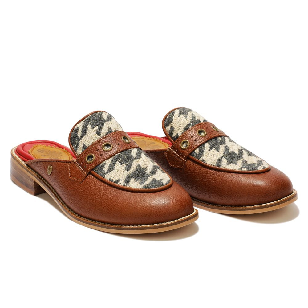 Banjaaran India Tan Houndstooth Mule_ for Women (discontinued)