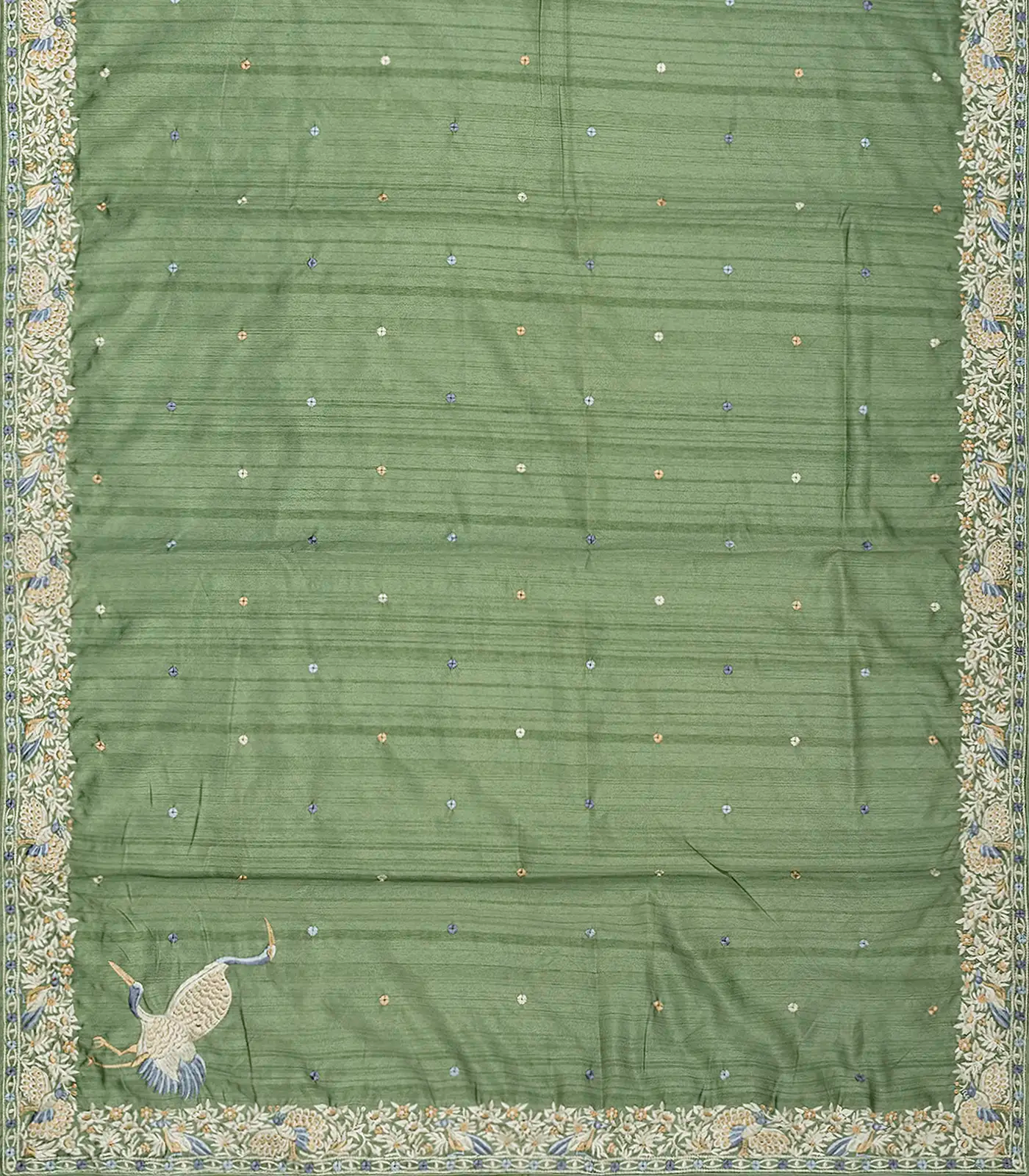 RmKV Cardamom Green Blended Dupion Saree With Embroidered Meena Motifs-Cardamom Green - view 2