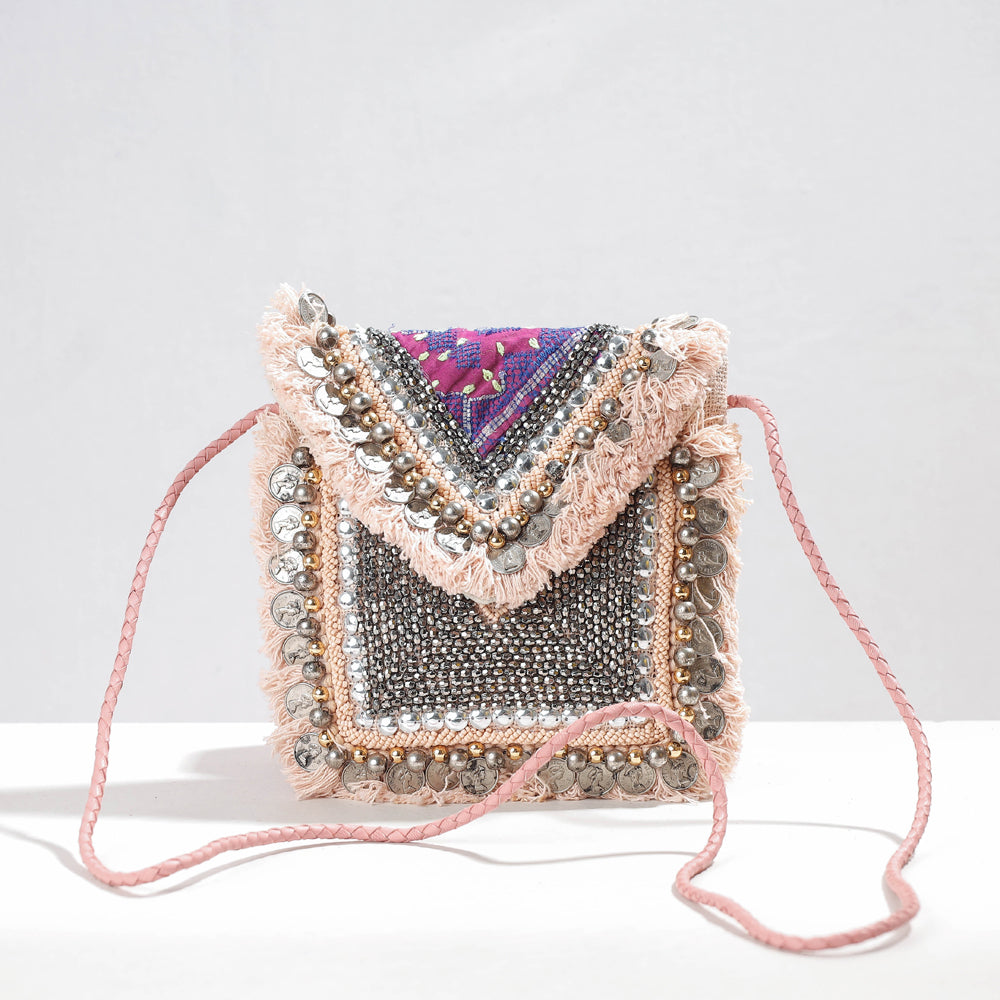 KACHCHH JI CHHAAP Beige - Banjara Vintage Embroidery Bead & Coin Work Sling Bag - view 2