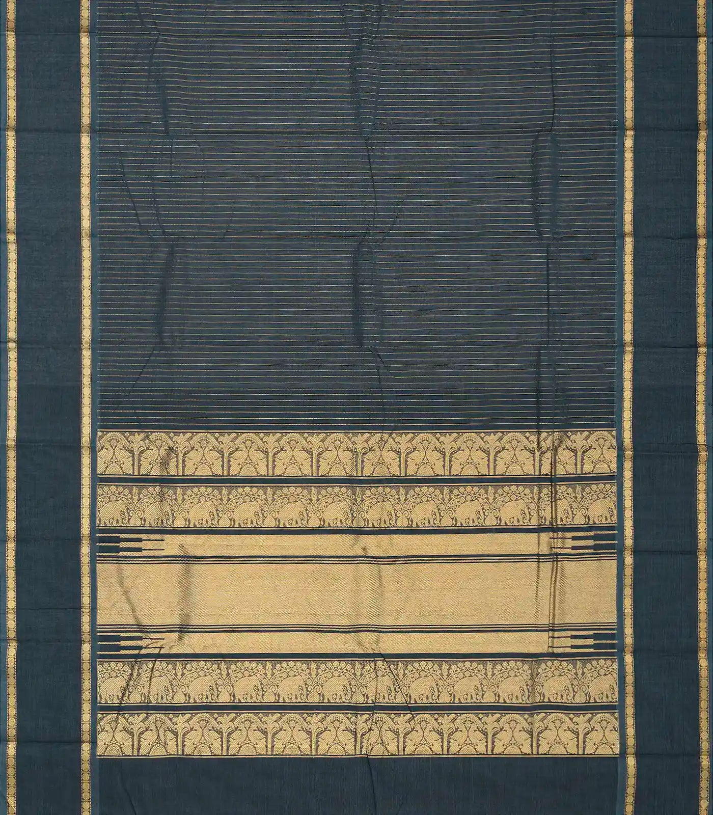 RmKV Dark Grey Handloom Kanchi Cotton Saree With Zari Stripes - view 2