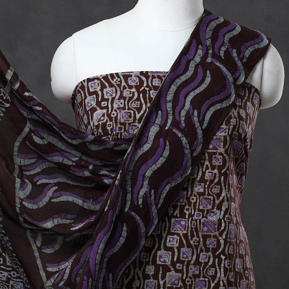 KACHCHH JI CHHAAP Brown - Kutch Print 3pc Cotton Batik Dress Material 44 - view 3