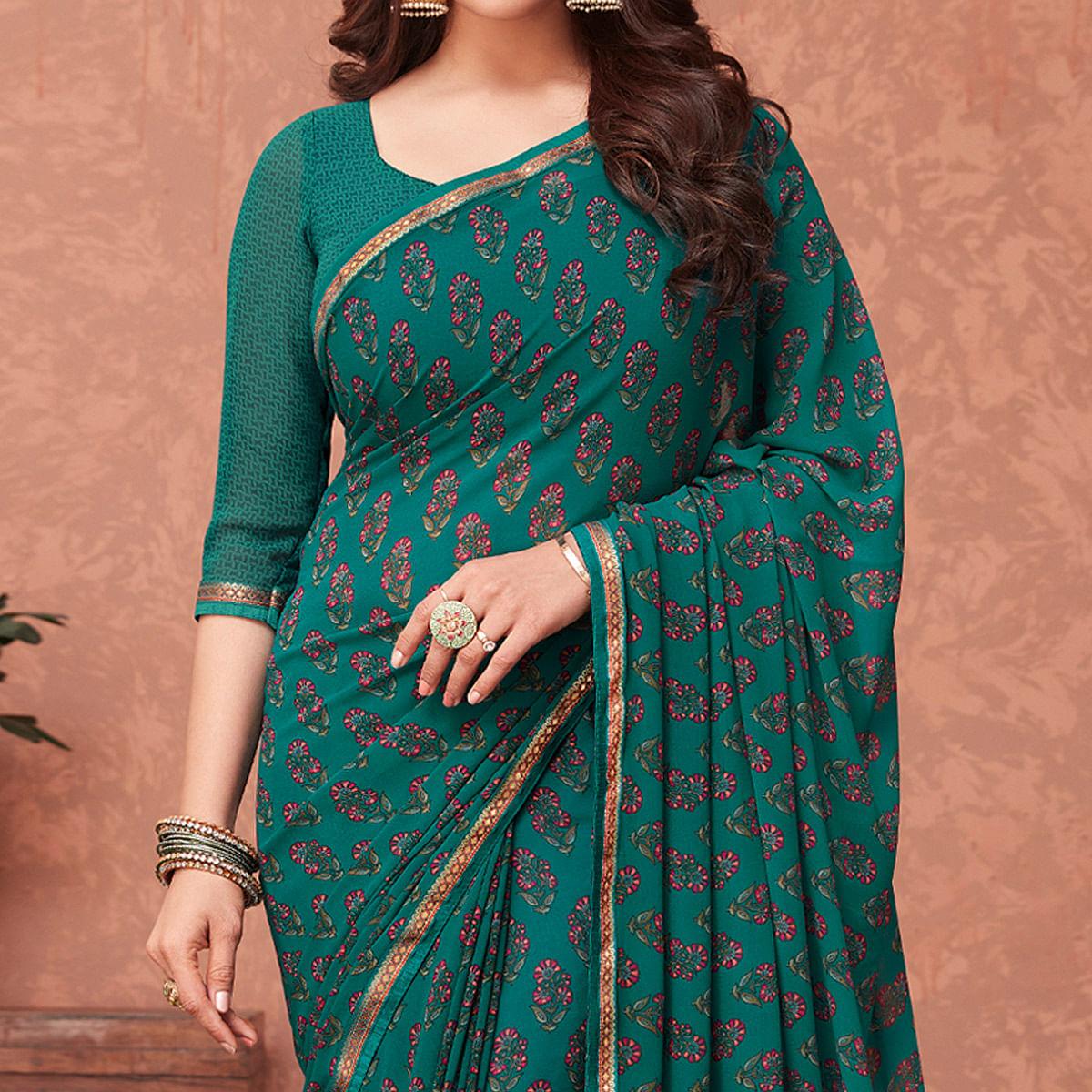 Peachmode Morpich Casual Wear Floral Printed Georgette Saree - view 2