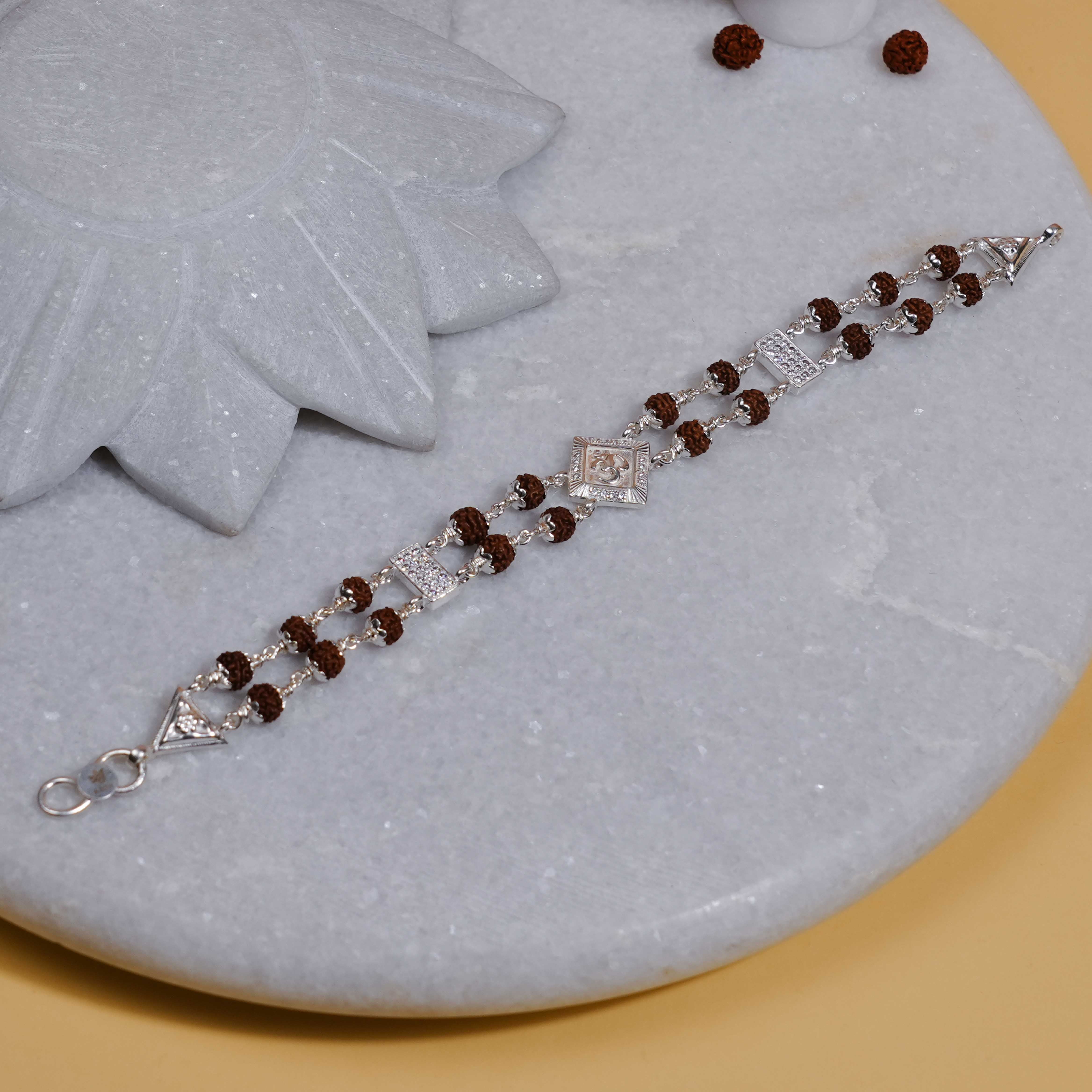 Prinjal Jewellers Rudraksha Silver Om Brooch double line Bracelet - view 2