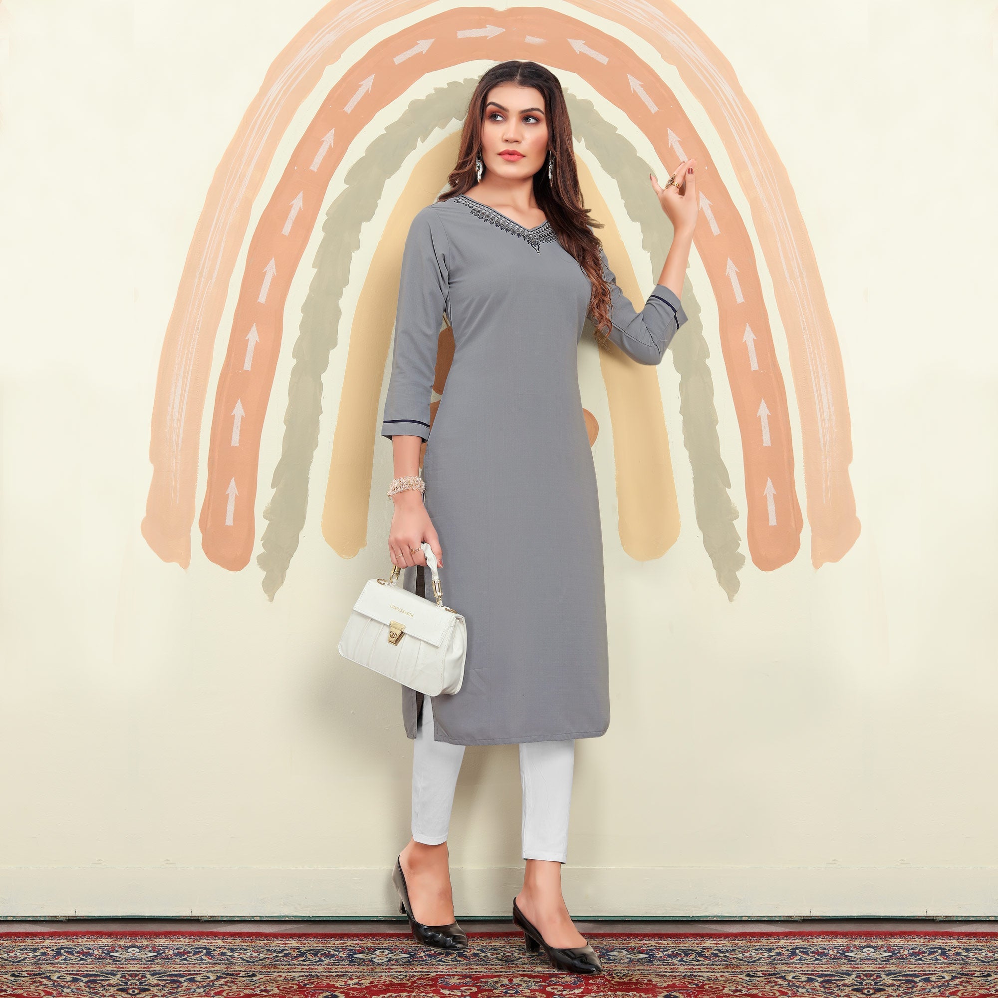 Grey kurtas – BlackTree grey-mirror-embroidered-cotton-blend-kurti