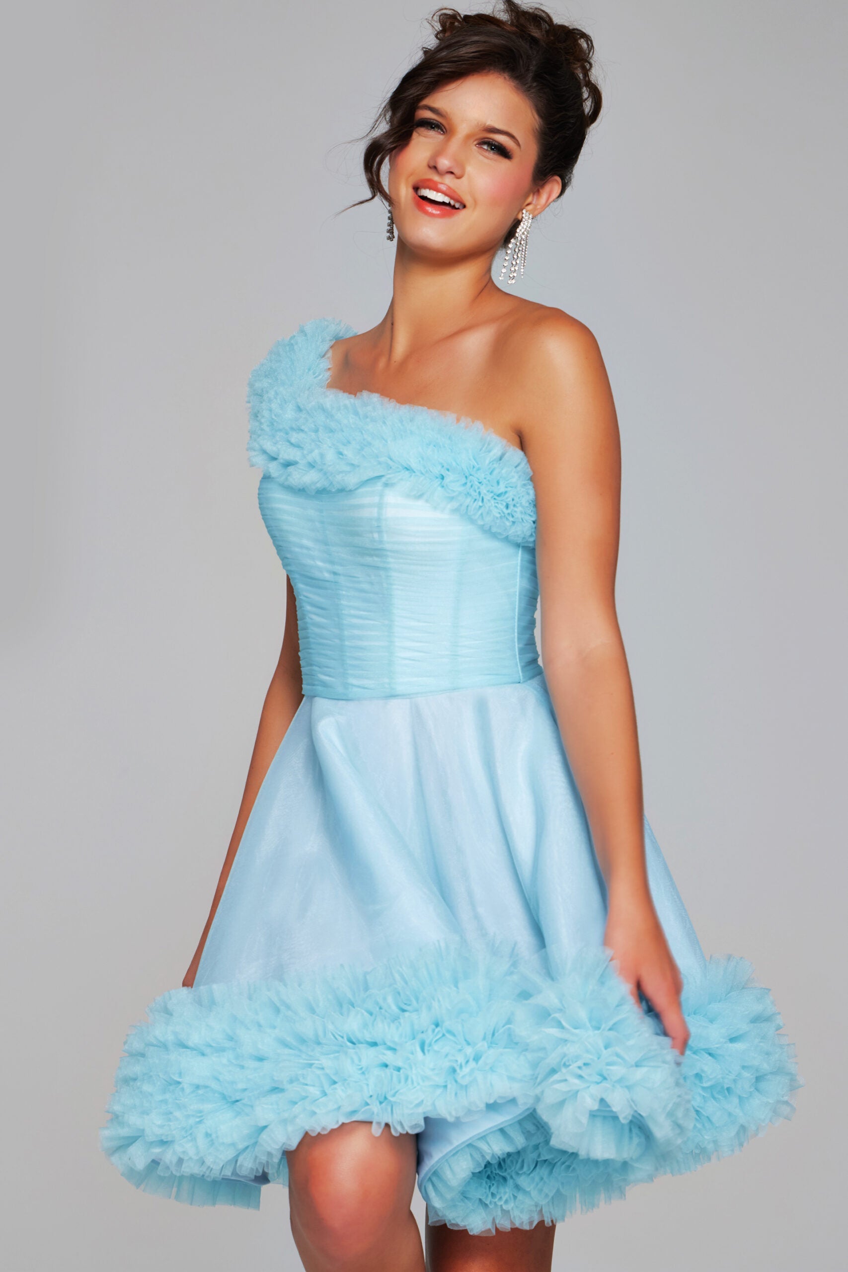 Tulle Short One Shoulder A-line Dress by Jovani 39665 - view 3