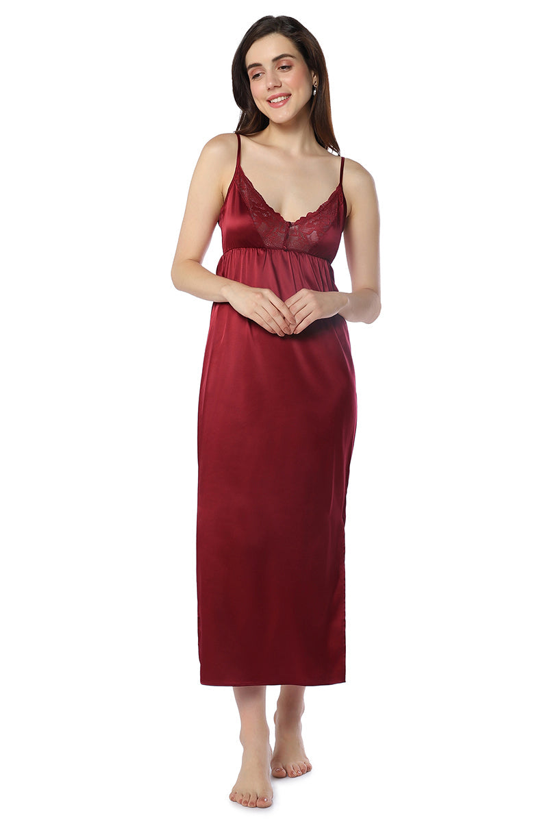 Amante Eternal Bliss Full-length Satin Chemise - Rio Red