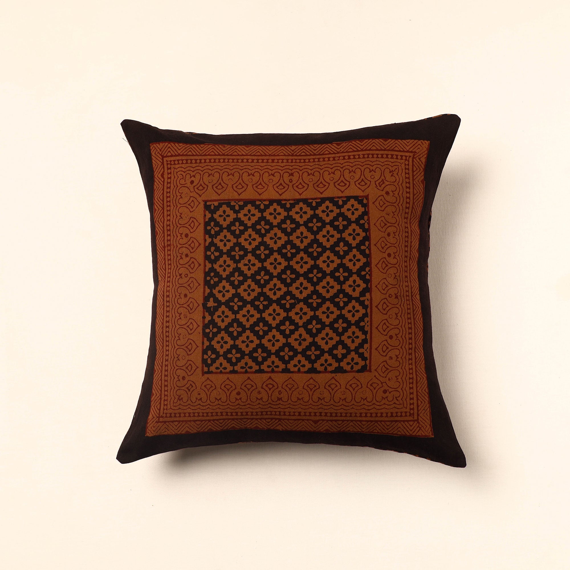 BAGH PRINTS BY ANSHAR FARUKH KHATRI Brown - Bagh Block Printed Cotton Cushion Cover (16 x 16 in) 15