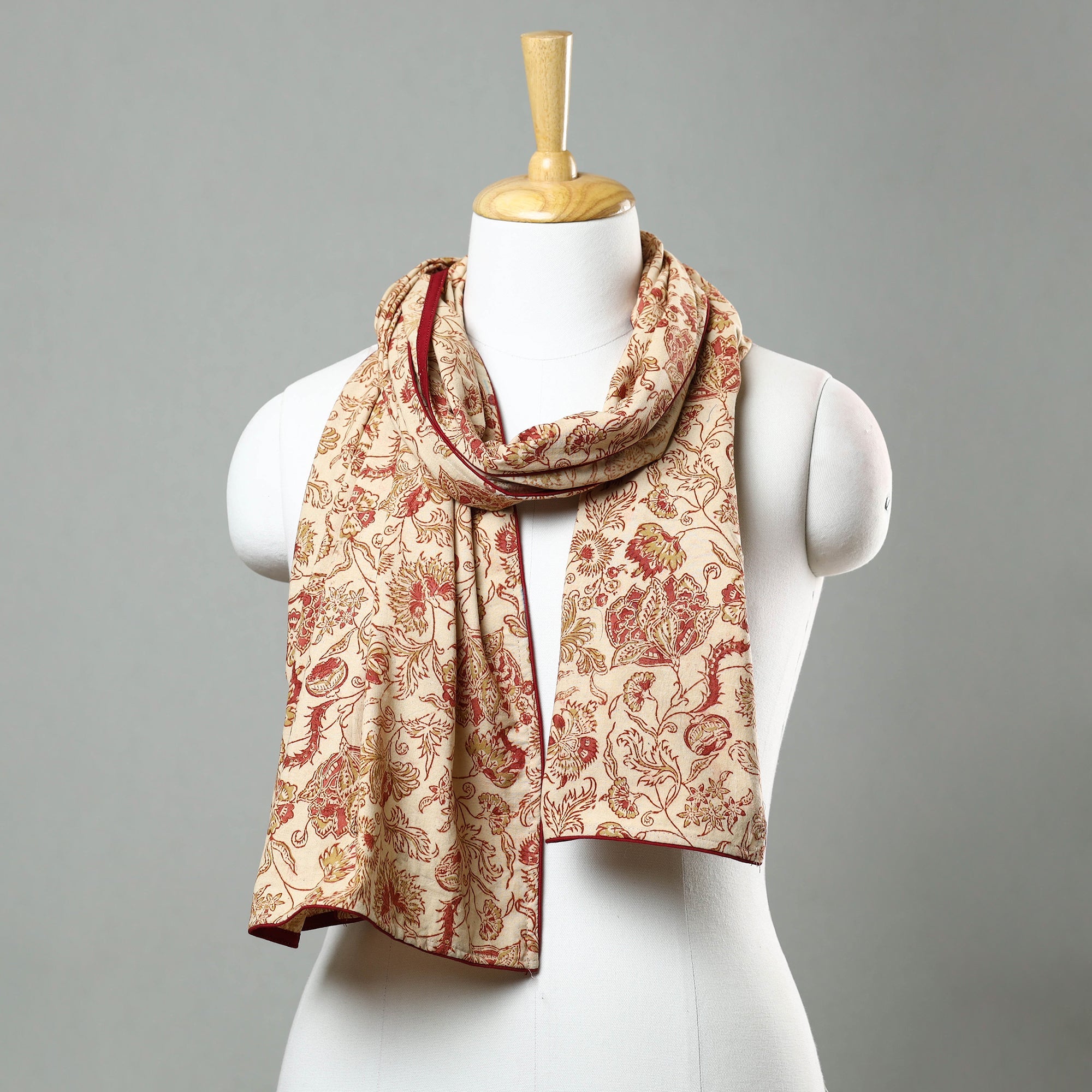 STOLES & SCARVES Beige - Kalamkari Block Printed Cotton Stole 22
