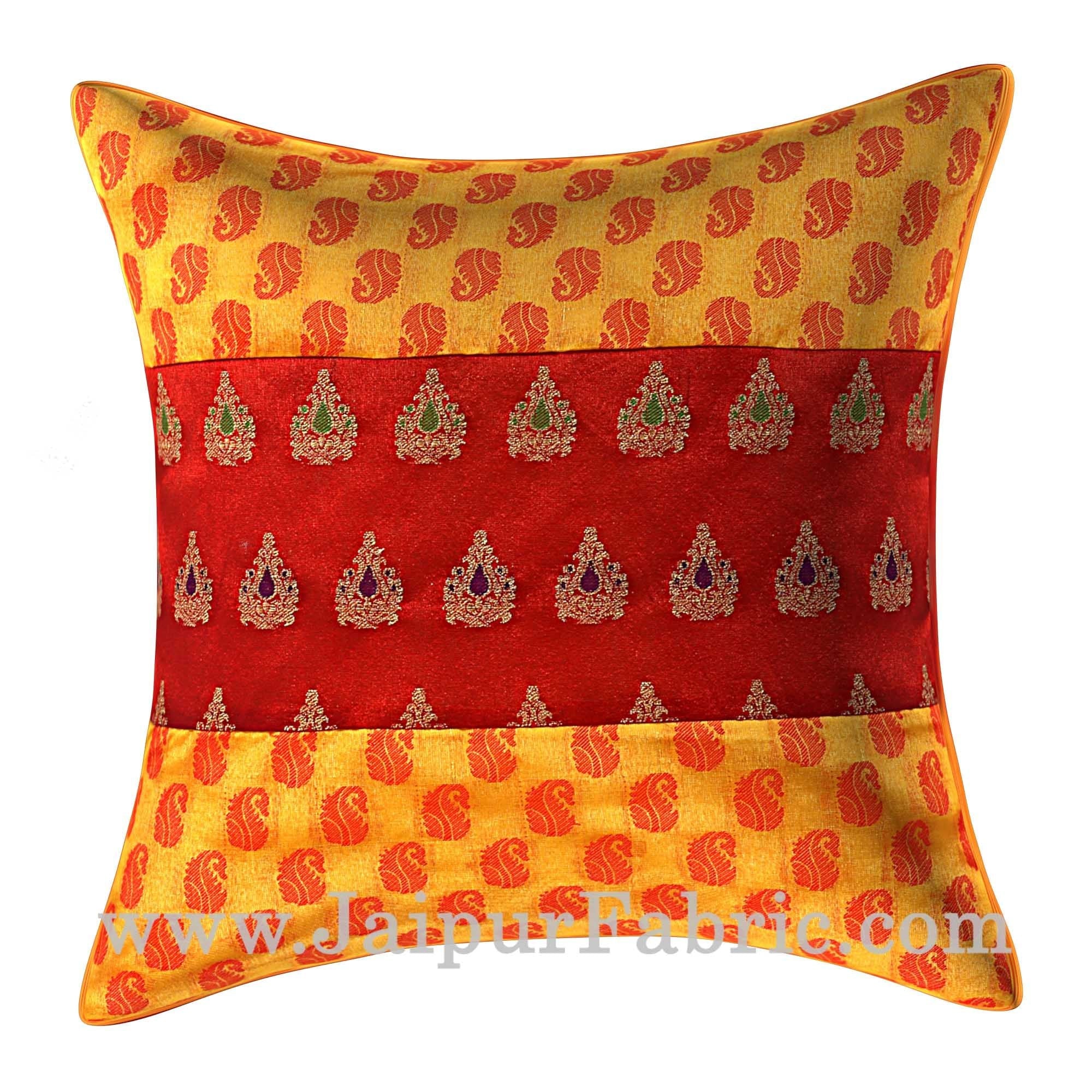 JaipurFabric® Yellow Color Paisley Print Cushion Cover