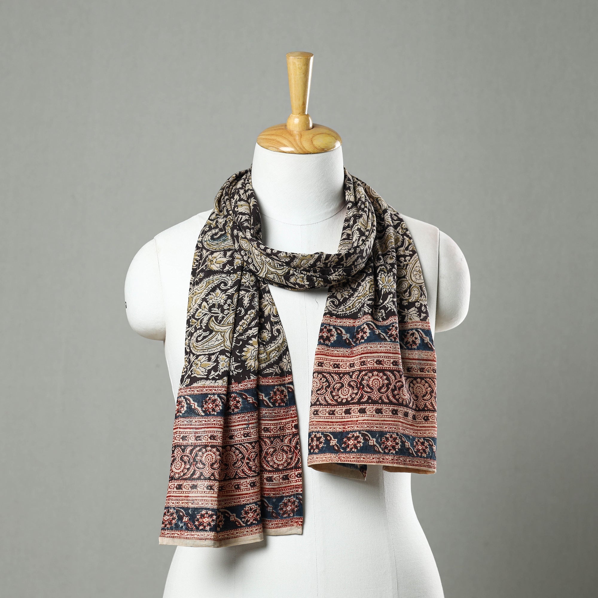 PITCHUKA SRINIVAS KALAMKARI PEDANA Black - Pedana Block Print Natural Dyed Cotton Kalamkari Stole 06