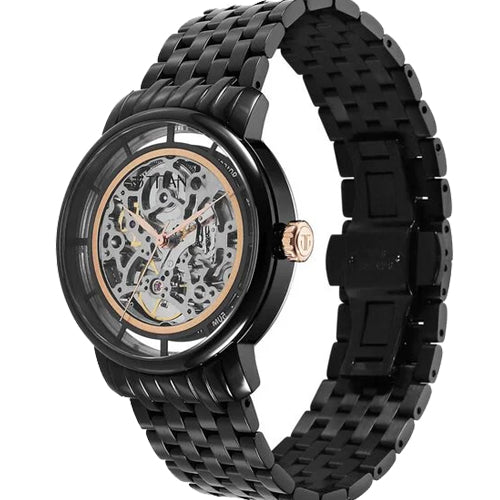 Titan Mechanical Slimline Black Dial Black Stainless Steel Strap watch for Men 42mm NS90158KM01 - view 2