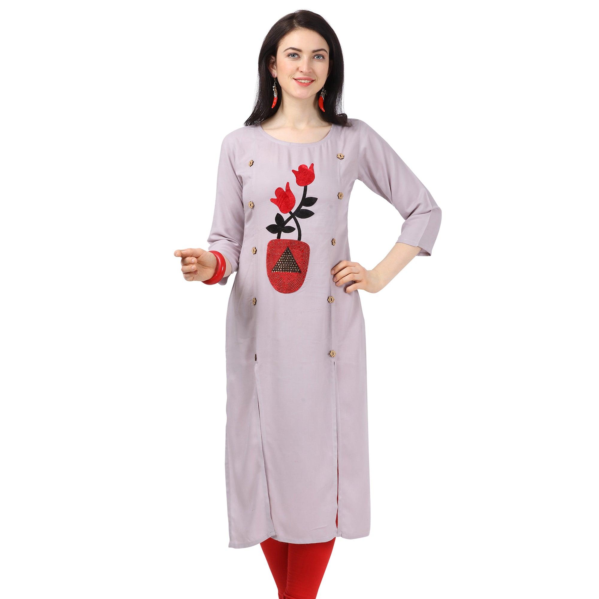 Peachmode Seller Ethnic Light Purple Colored Partywear Embellished Rayon Kurti