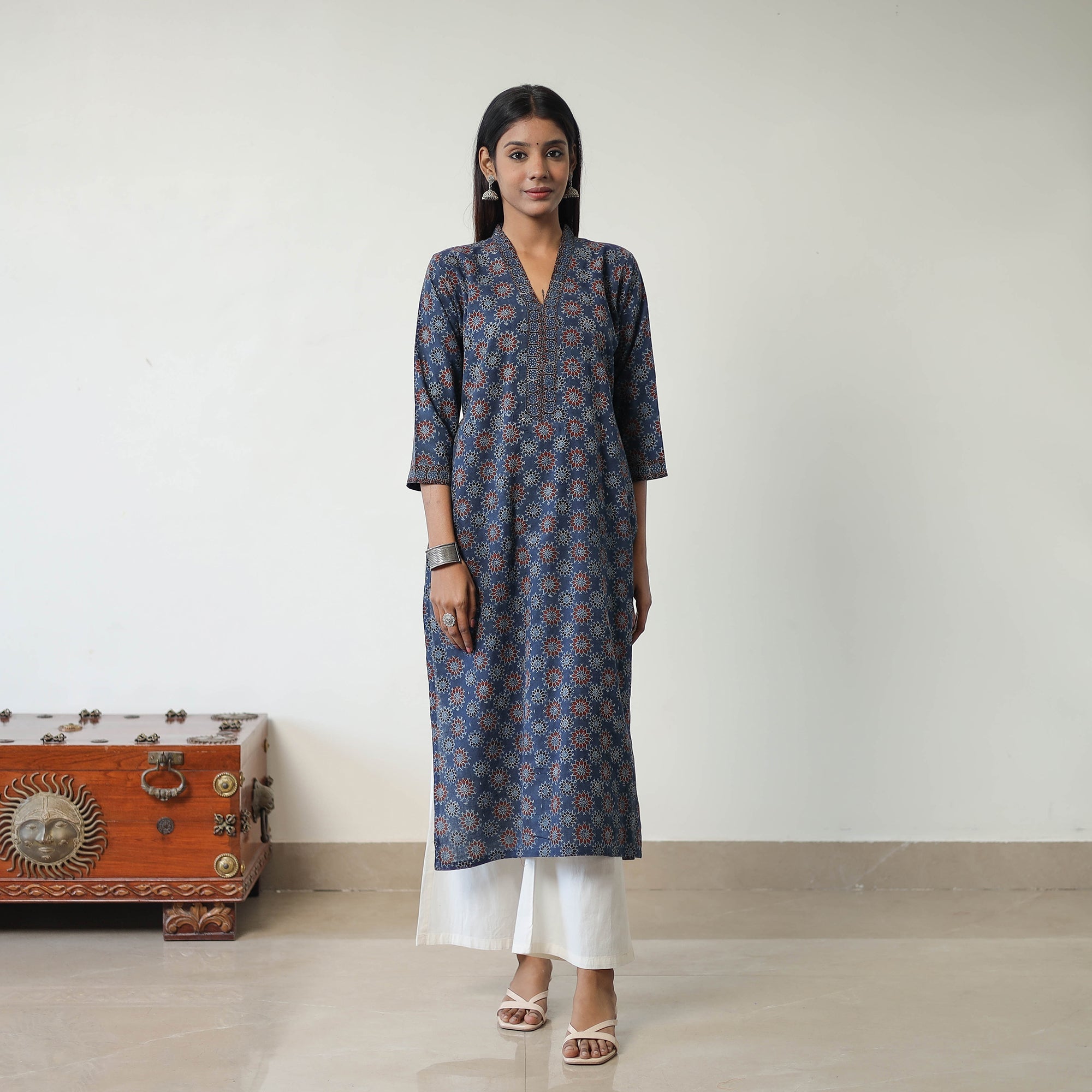 ITOKRI CASUALS Blue - Block Printed Cotton Straight Ajrakh Kurta 25 - view 3