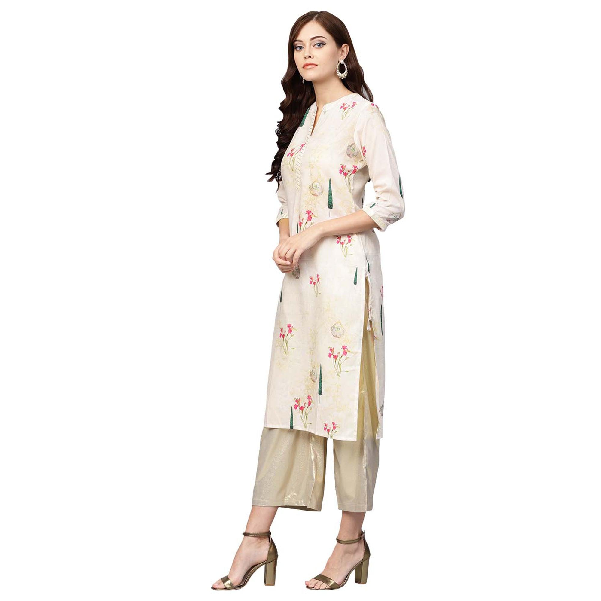 Peachmode Hypnotic Off White Colored Casual Wear Printed Muslin Cotton Kurti - view 4