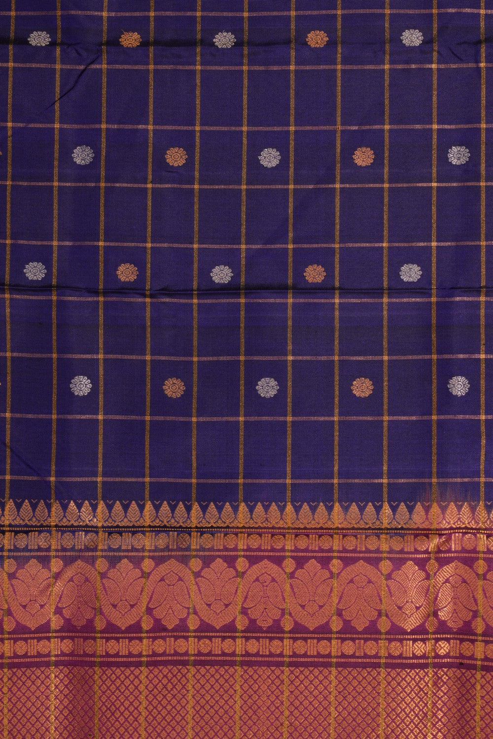 Kalanjali Gadwal Silk Kattam Indigo Blue Dupatta - view 2
