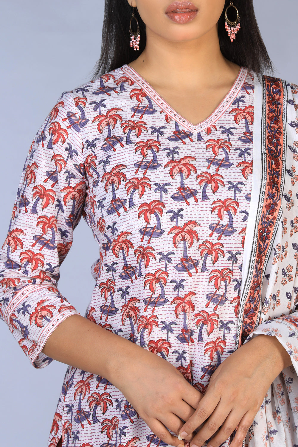 Kalanjali Ethnics Handblock printed straight fit Kurti and dupatta set - view 10