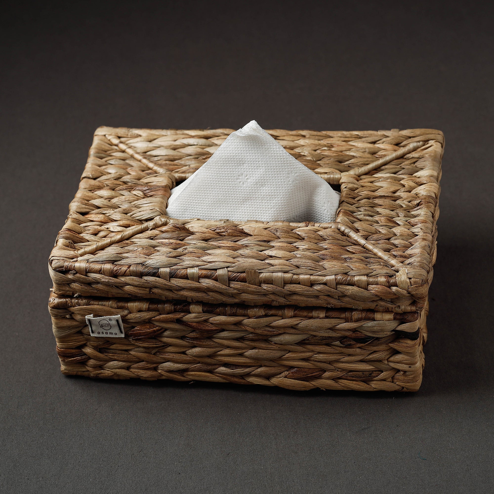 ASAMA Brown - Handcrafted Organic Water Hyacinth Tissue Box (10 x 6.5 in)