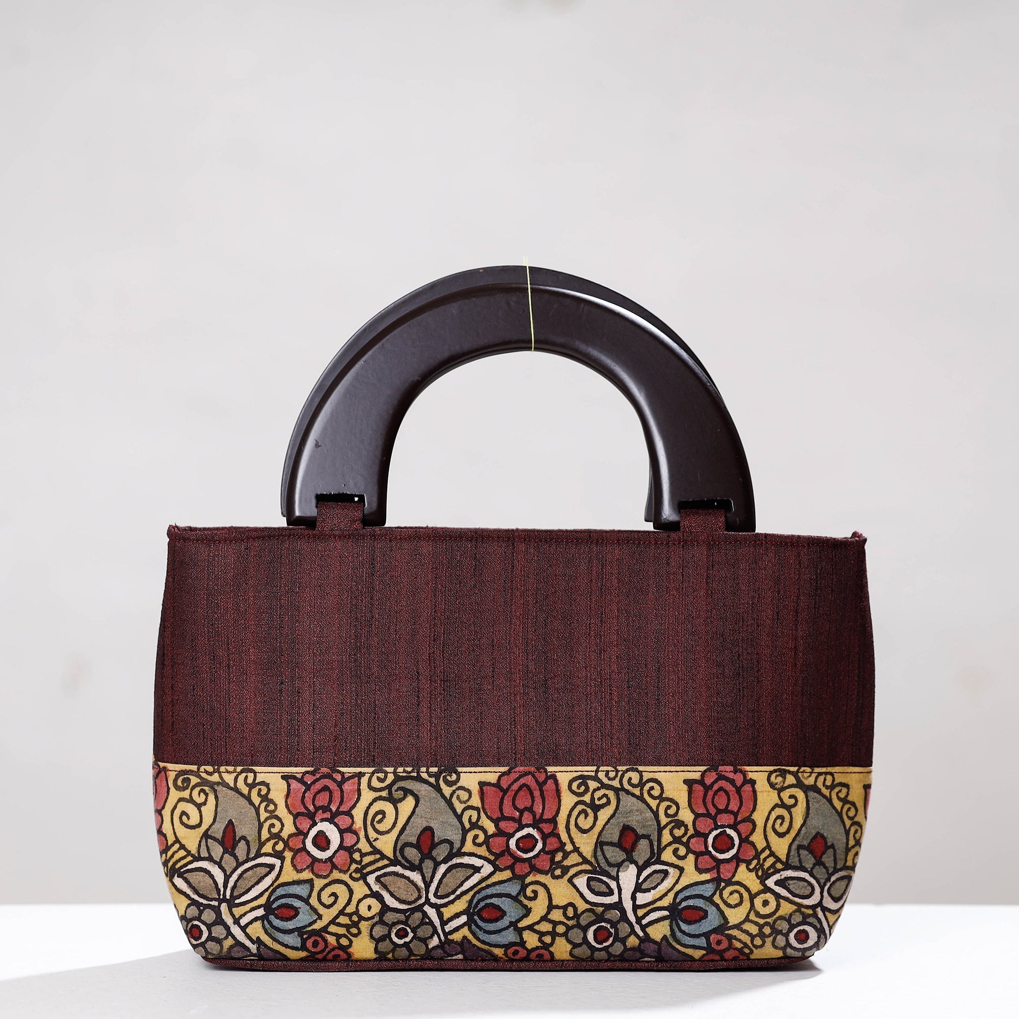 DWARAKA PLUS Brown - Handpainted Kalamkari Ghicha Silk Hand Bag - view 2