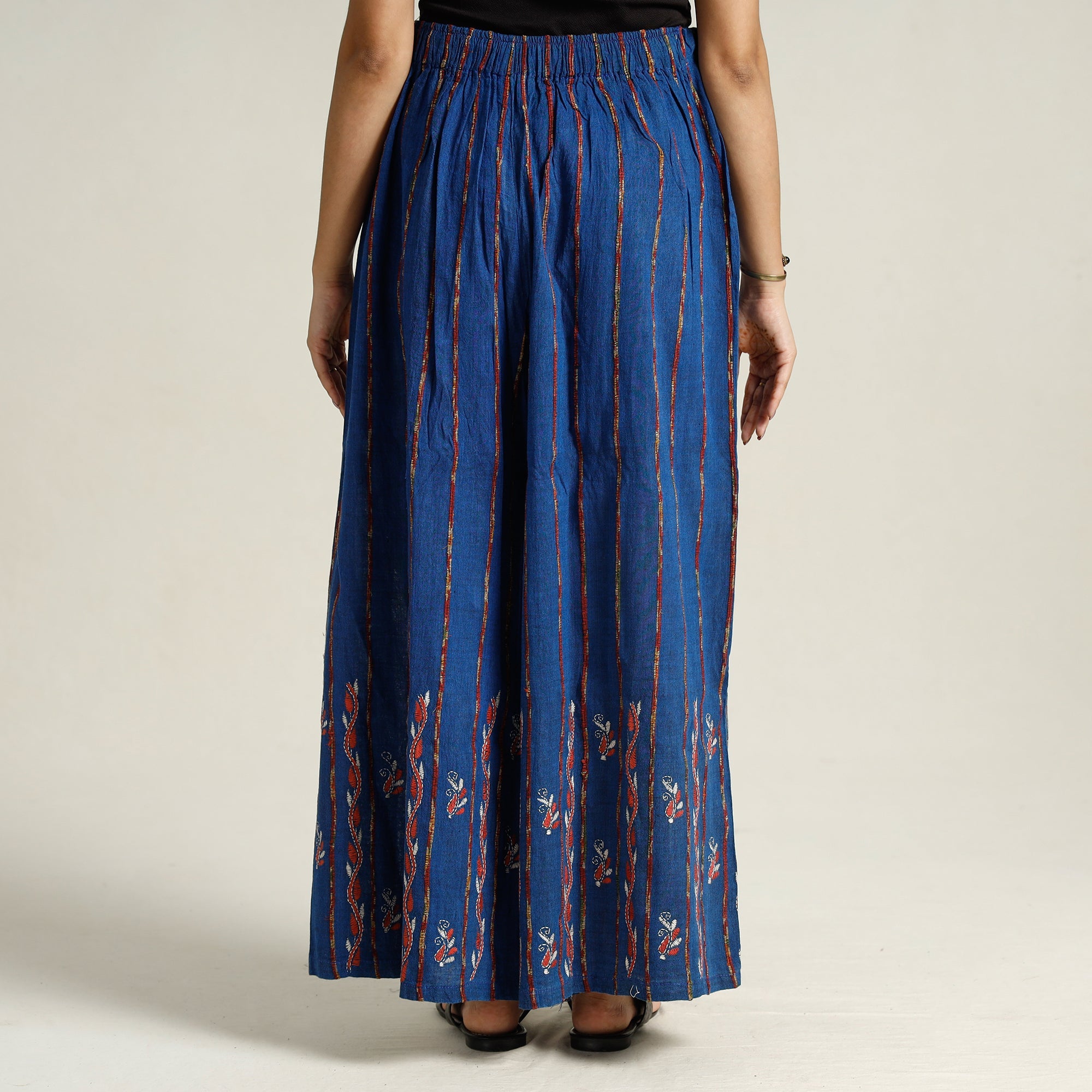 ASALKAAR Blue - Bengal Khesh Weaving Kantha Embroidery Cotton Palazzo 42 - view 5