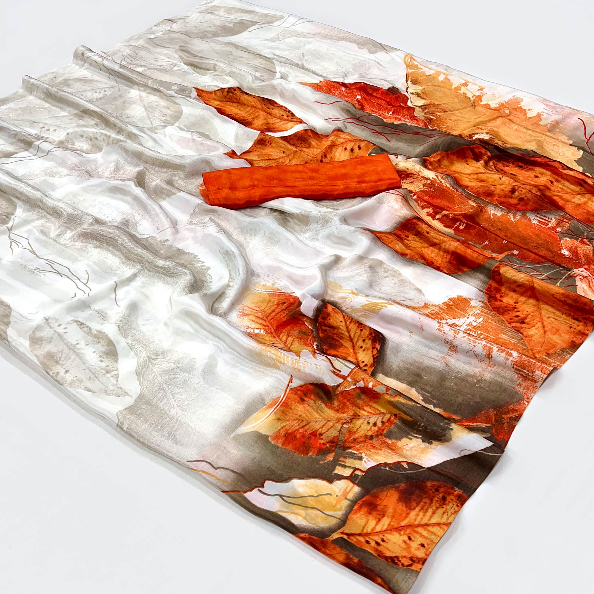 Peachmode Orange Printed Crepe Silk Saree – Women's