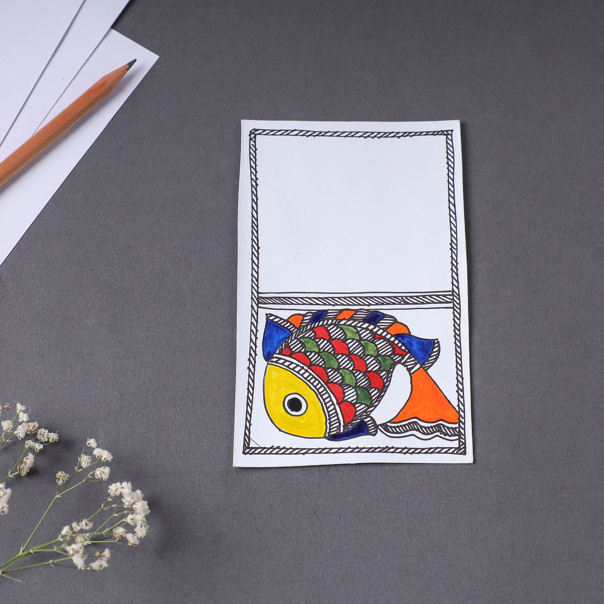 ITOKRI CRAFTS INITIATIVE Assorted - Madhubani Handpainted Post Card (3.5 x 5.5 in)