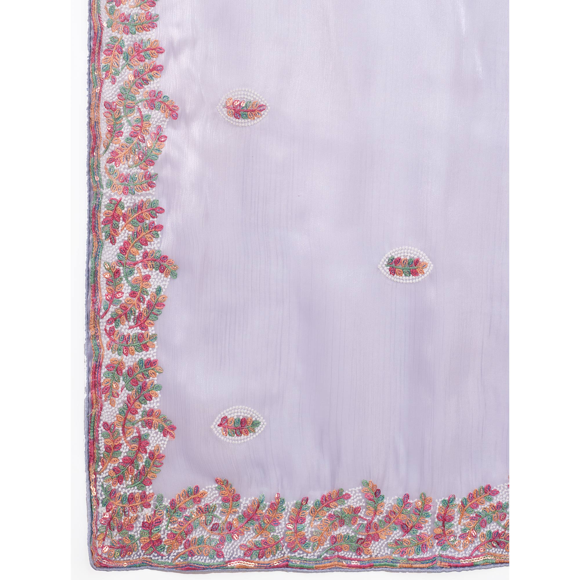 Peachmode Lavender Floral Sequins Embroidered Mulberry Silk Saree - view 7