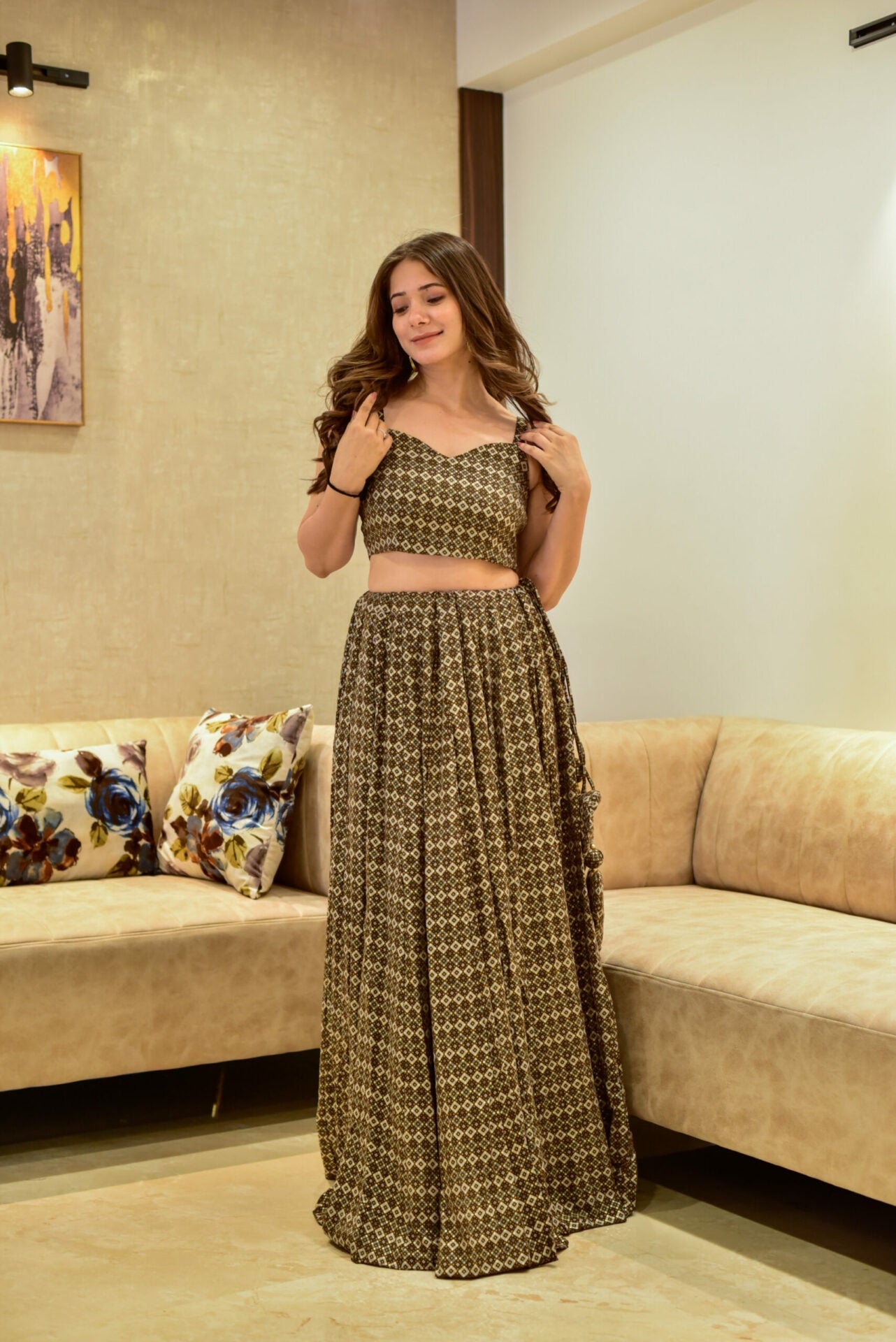 Idaho-o niladri brown croptop skirt set - view 2